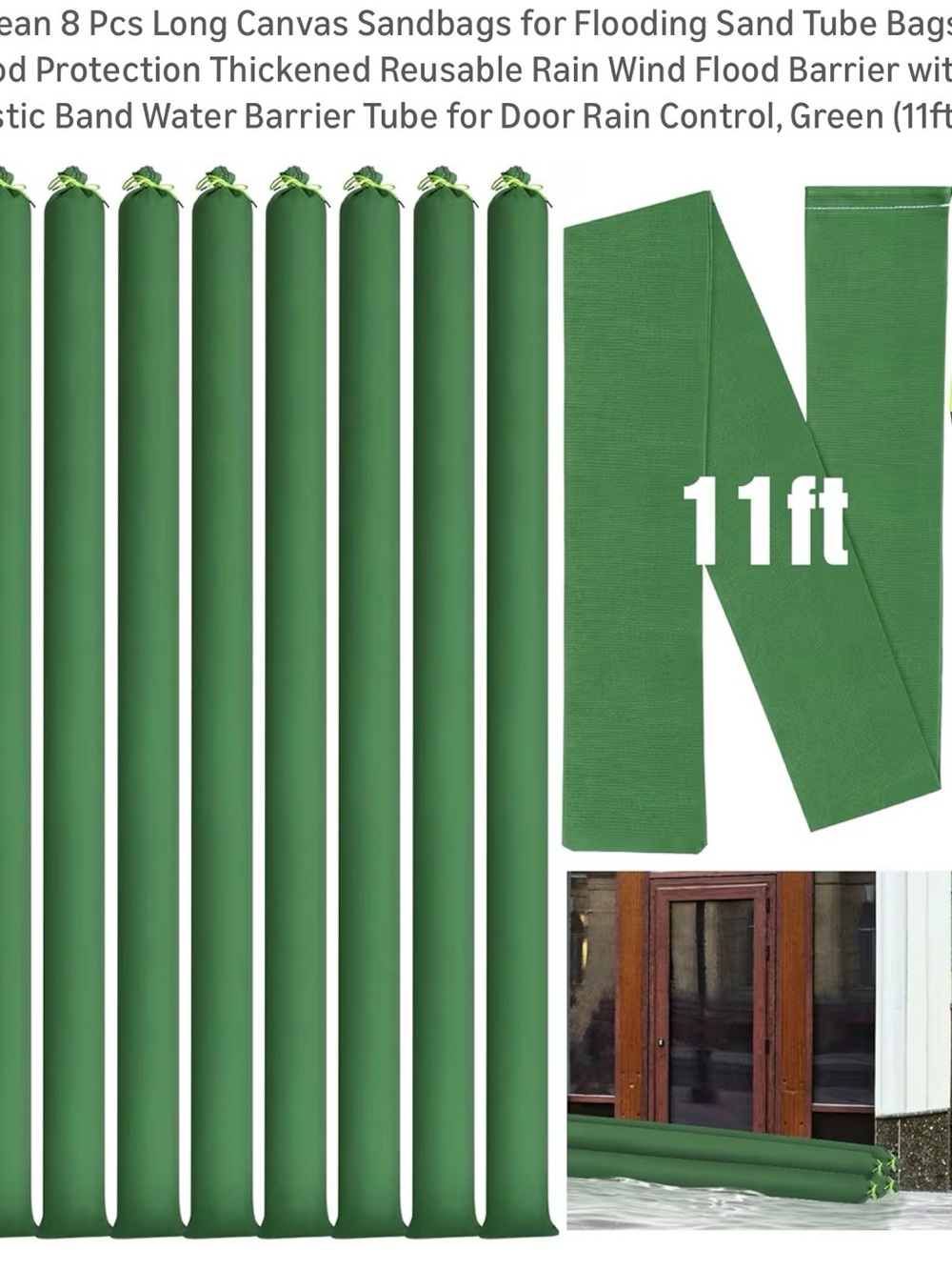 NWT Green Flood Barrier Sandbags Tube Set (8-Pack)